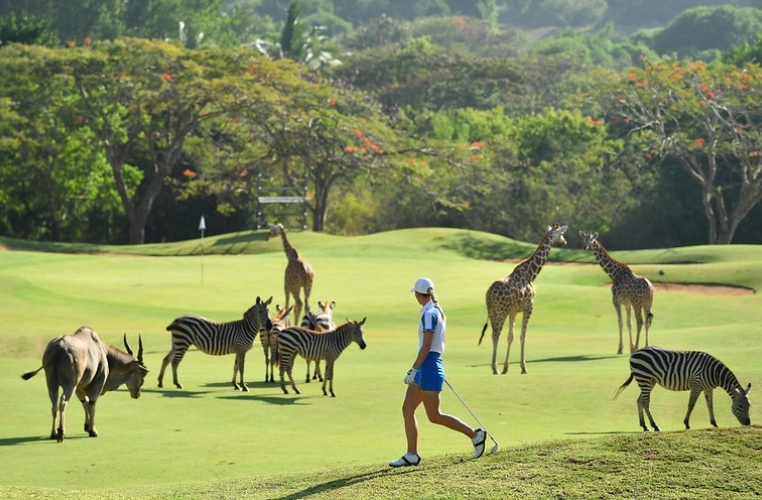 Vipingo Ridge links fairway high above the Indian Ocean, Kilifi